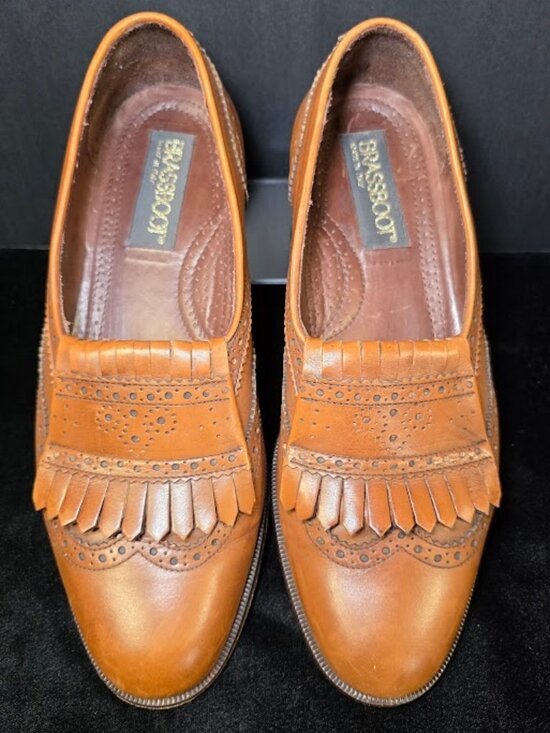 Brassboot Men\'s Brown Leather Slip On Kiltie Loafer Size 9D Made Italy main image 11